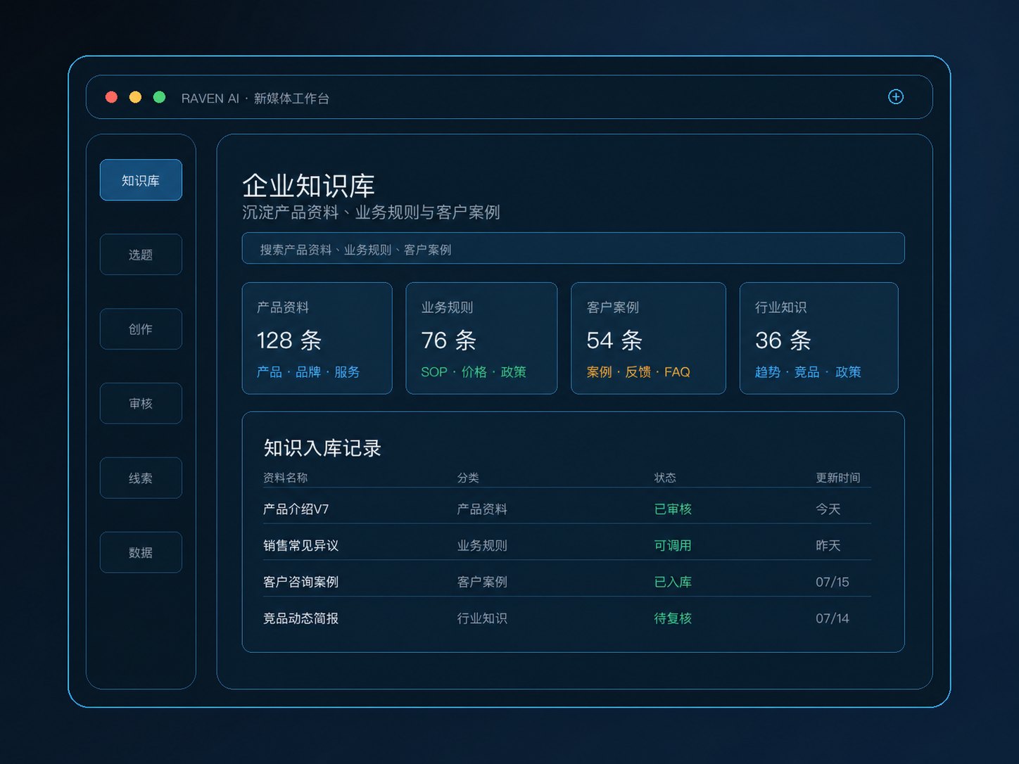 企业知识库管理产品界面示意图
