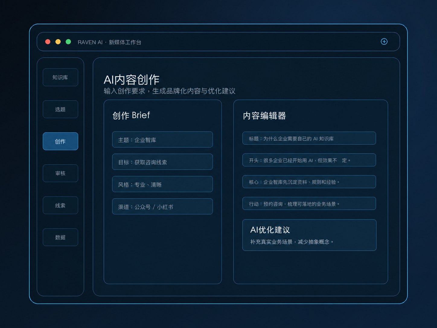 AI 内容创作产品界面示意图